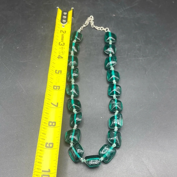 Green Square Shaped Translucent Resin Stone Necklace - Picture 2 of 4